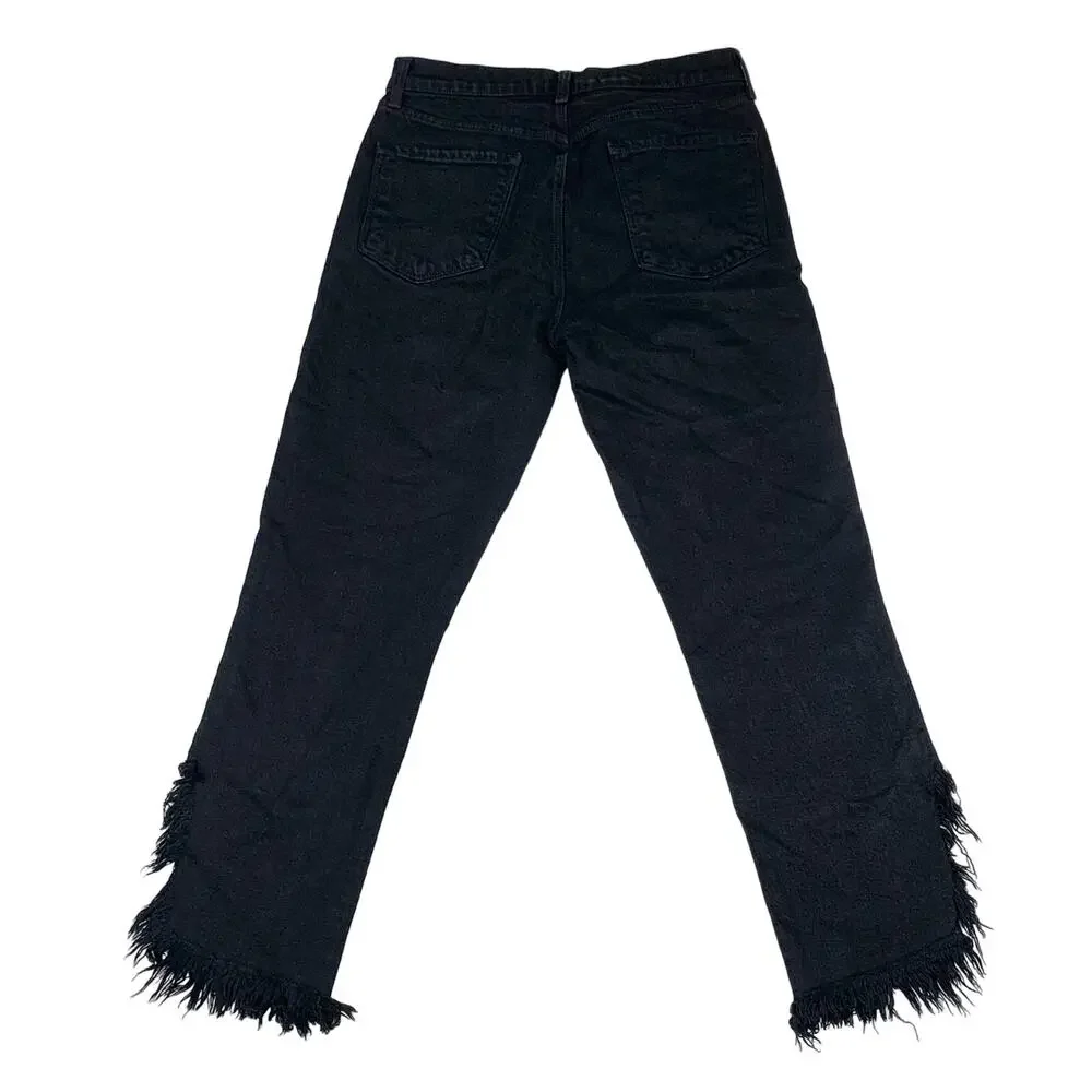 J BRAND Black Jeans Womens sz 28 Ruby Frayed Hem Fringe Western Festival Stretch